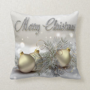 Gold & Silver Shimmer Christmas Ornaments Cushion