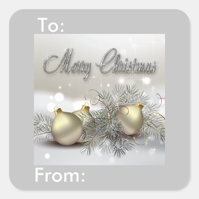 Gold & Silver Shimmer Christmas Ornaments Gift Tag (Front)