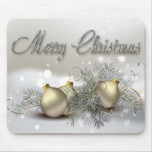 Gold & Silver Shimmer Christmas Ornaments Mouse Pad