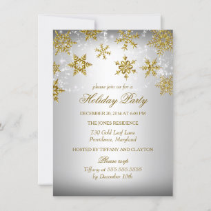 Gold & Silver Snowflake Christmas Holiday Party Invitation