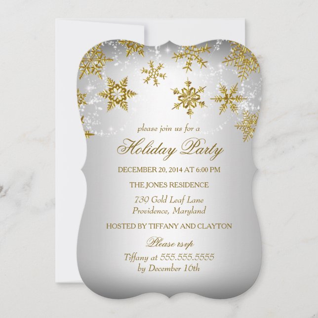 Gold & Silver Snowflake Christmas Holiday Party Invitation (Front)