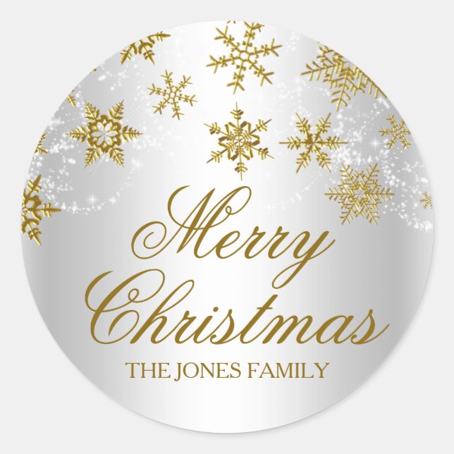 Gold & Silver Snowflake Christmas Sticker (Front)