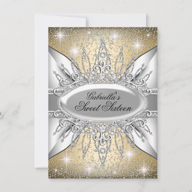 Gold & Silver Sparkle Diamond Sweet 16 Invite (Front)