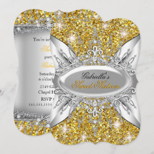 Gold Silver Sparkle Diamond Sweet 16 Invite