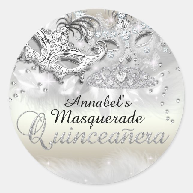 Gold Silver Sparkle Masquerade Quinceanera Sticker (Front)