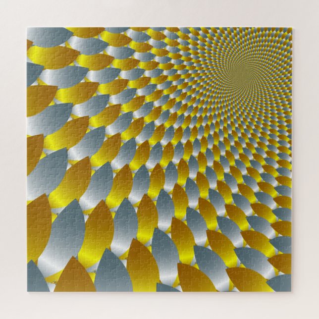 Gold Silver Spiral Metallic Optical Illusion 3-D Jigsaw Puzzle (Horizontal)