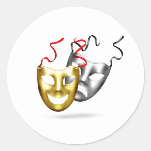 Gold silver tragedy comedy theatre classic round sticker