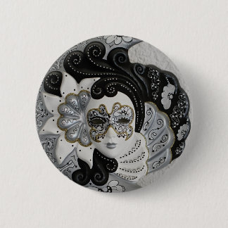 Gold Silver Venetian Mask 6 Cm Round Badge