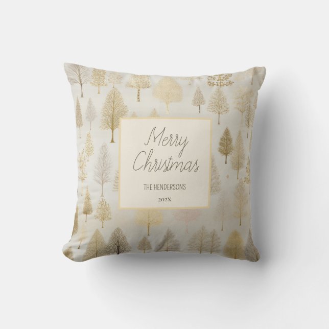 Gold Silver White Christmas Trees Cushion (Front)