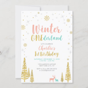 Gold & Silver Winter onederland 1st birthday party Invitation