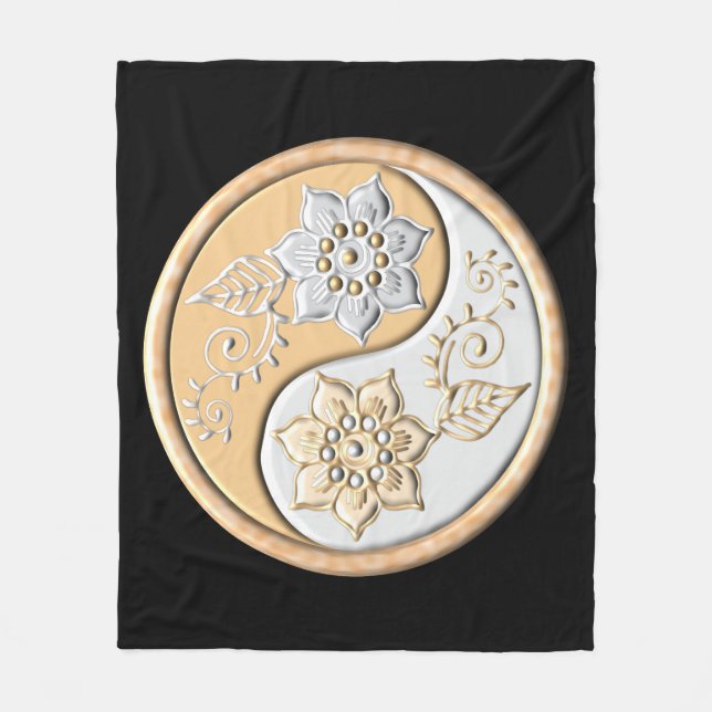 Gold & Silver Yin Yang  Fleece Blanket (Front)