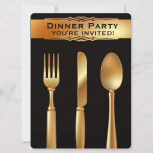 Gold Silverware - Formal Dinner Party Invitation 