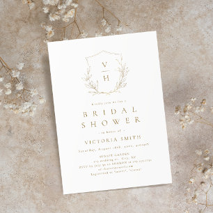 Gold simple botanical crest monogram bridal shower invitation