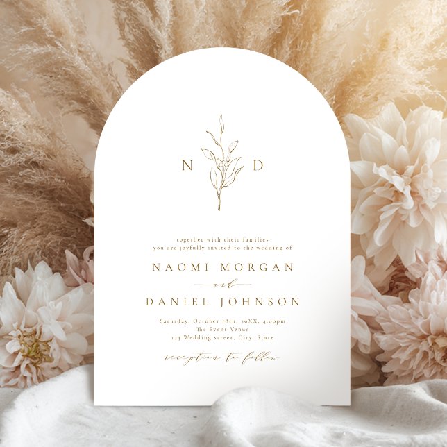 Gold simple botanical monogram rustic wedding invitation (Gold simple botanical monogram rustic wedding invitation)