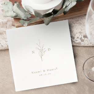 Gold simple botanical monogram rustic wedding napkin
