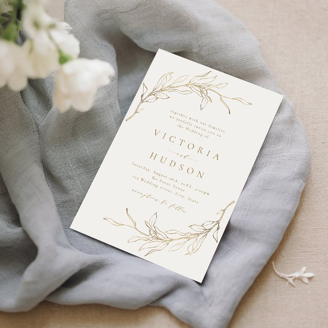 Gold simple botanical wreath rustic wedding invitation (Gold simple botanical wreath rustic wedding invitation)