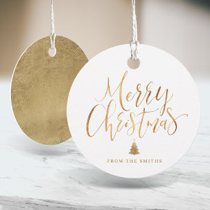 Gold Simple Calligraphy Merry Christmas Favour Tags