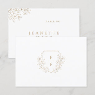Gold Simple Cherry Blossom Monogram Crest Card 