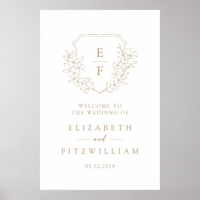 Gold Simple Cherry Blossom Monogram Crest Welcome  Poster (Front)