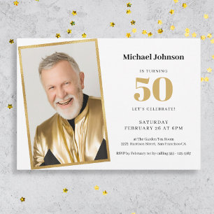 Gold Simple Custom Photo 50th Birthday Party  Invitation