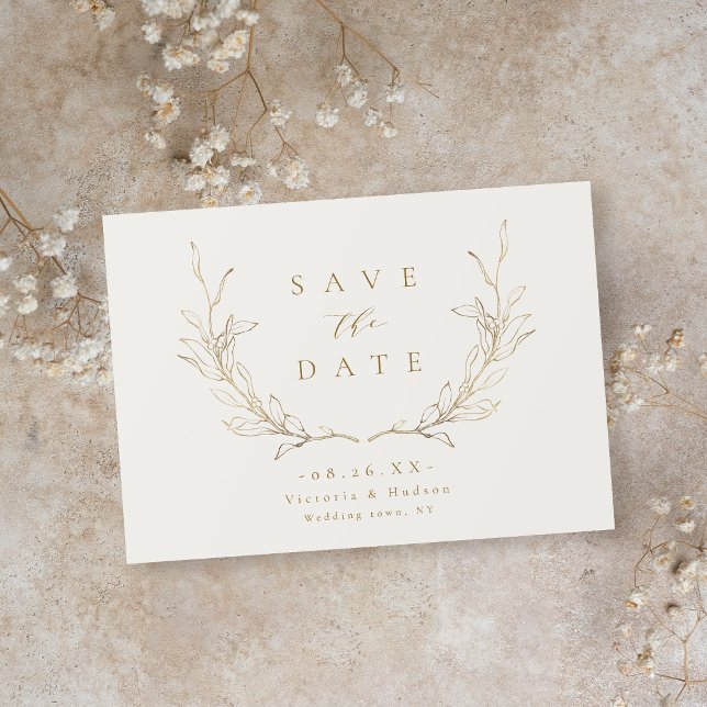  Gold simple elegance botanical leaves wedding Sav Save The Date (Gold simple elegance botanical leaves wedding Save The Date)