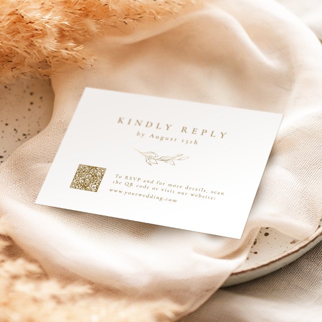 Gold simple elegance botanical QR code wedding RSVP Card (Gold simple elegance botanical QR code wedding RSVP Card)