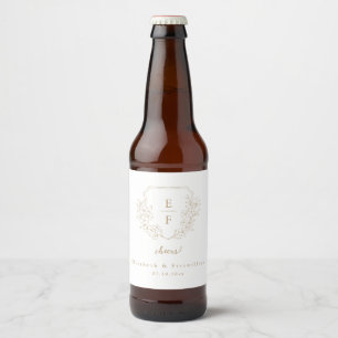 Gold Simple Elegant Cherry Blossom Monogram Crest Beer Bottle Label