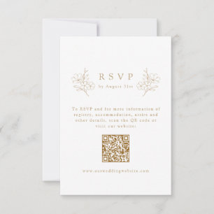 Gold Simple Elegant Cherry Blossom QR Code Wedding RSVP Card