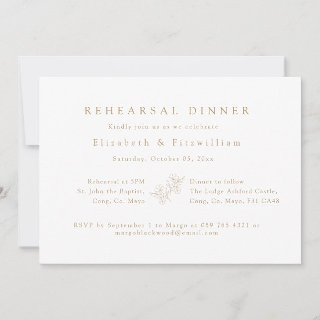 Gold Simple Elegant Cherry Blossom Rehearsal  Invitation (Front)
