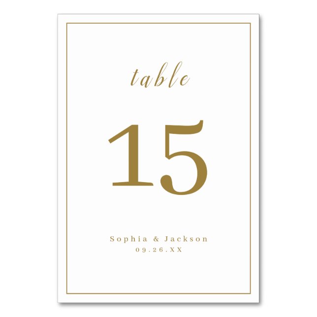 Gold simple elegant romantic script wedding  table number (Back)
