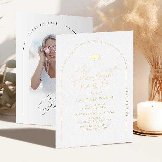 Gold Simple Elegant Script Modern Arch Graduation (Gold Simple Elegant Script Modern Arch Graduation Foil Invitation)