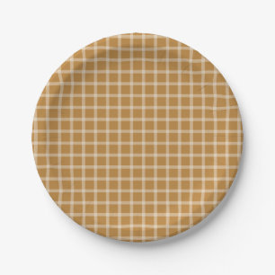 Gold Simple Gingham Gender Neutral Baby Shower Paper Plate