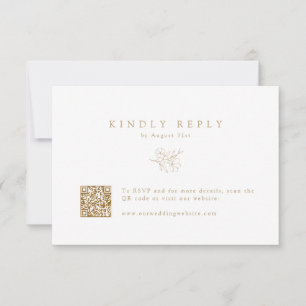 Gold Simple Hand-Drawn Cherry Blossom QR Code RSVP Card