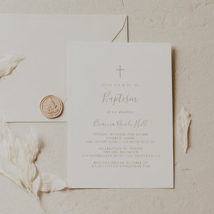 Gold Simple Minimalist Baptism Invitation
