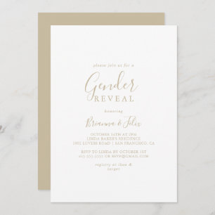 Gold Simple Minimalist Gender Reveal Party  Invitation