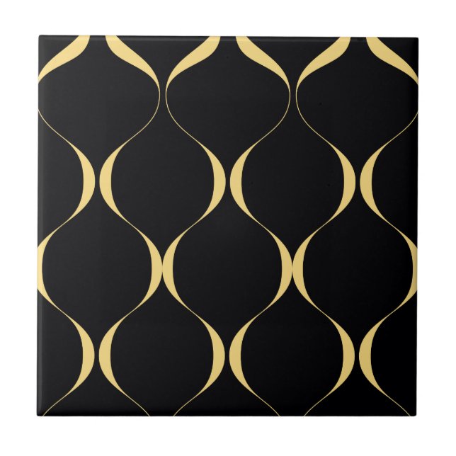 Gold, simple, modern, luxurious wavy graphic ceramic tile (Front)