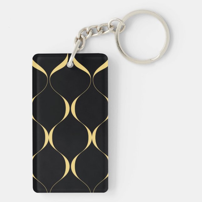 Gold, simple, modern, luxurious wavy graphic key ring (Back)