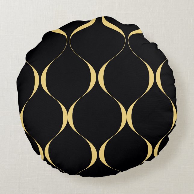 Gold, simple, modern, luxurious wavy graphic round cushion (Back)