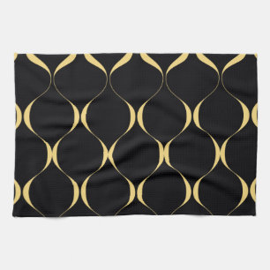 Gold, simple, modern, luxurious wavy graphic tea towel