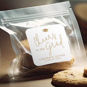 Gold Simple Modern Script Cheers Graduate  Square Sticker