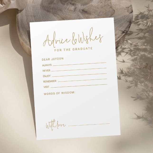 Gold Simple Modern Script Graduate advice & wishes Card (Gold Simple Modern Script Graduate advice & wishes Card)