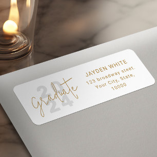 Gold Simple Modern Script Graduate Return Address Label