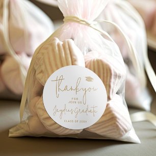 Gold Simple Modern Script Graduate thank you Classic Round Sticker