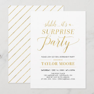 Gold   Simple Modern Surprise Retirement Party Invitation