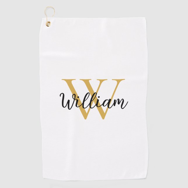 Gold Simple Monogram Name Personalised Golf Towel (Front)