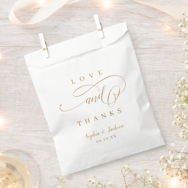 Gold simple romantic love & thanks script wedding favour bag (Clipped)