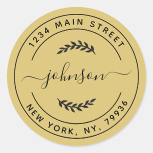 Gold Simple Round Return Address Classic Round Sticker