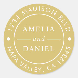 Gold Simple Round Return Address Classic Round Sticker