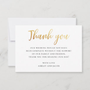 Gold simple typography wedding. Modern calligraphy Thank You Card