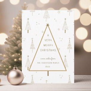 Gold Simple Very Merry Christmas Tree Flat Holiday Card